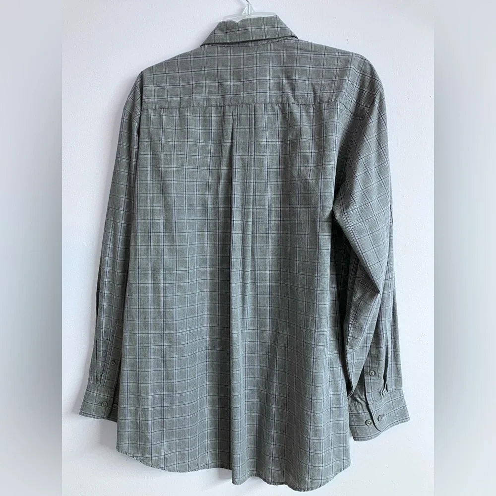 Wrinkle Free Long Sleeve Men’s Dress Shirt, L 16-16 1/2, Gray Plaid, by Arrow